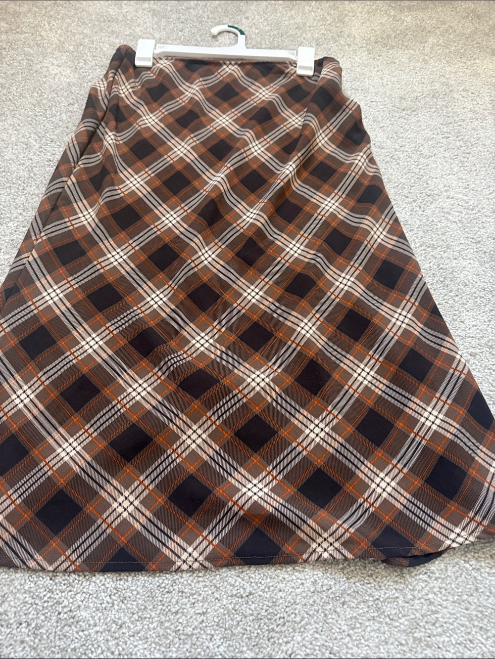 Plaid A-Line Midi Skirt in Brown - Picture 3 of 5